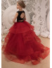 Red Layers Tulle Keyhole Back Long Flower Girl Dress 